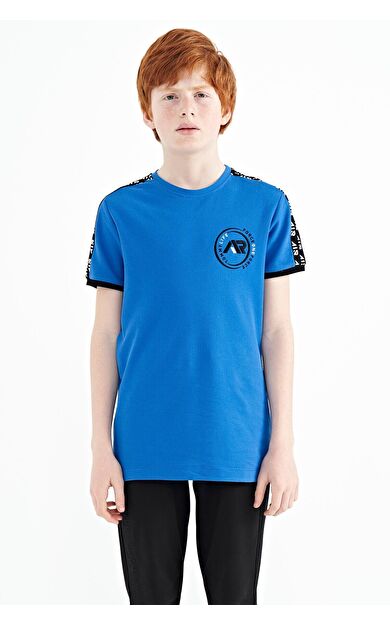 Saks Omuz Baskı Detaylı Standart Kalıp O Yaka Erkek Çocuk T-Shirt - 11121