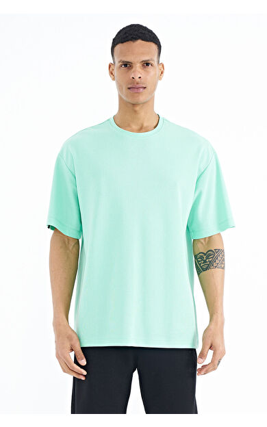 Su Yeşili Kol Arma Detaylı Basic Oversize Erkek T-Shirt - 88193