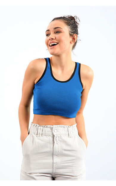 Turkuaz Basic Sıfır Kol Dar Kalıp U Yaka Kadın Crop Top Atlet - 97162