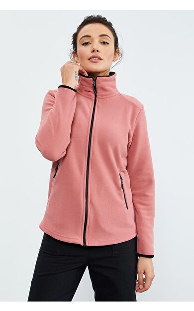 Yaban Gülü Dik Yaka Fermuarlı Rahat Form Kadın Polar Sweatshirt - 97173