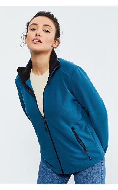 Zümrüt Dik Yaka Fermuarlı Rahat Form Kadın Polar Sweatshirt - 97173