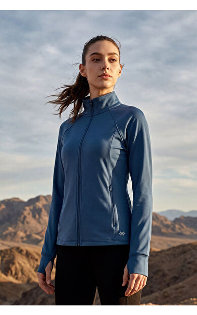 Parlament Fermuarlı Dik Yaka Basic Rahat Form Kadın Koşu Ceketi - 97310