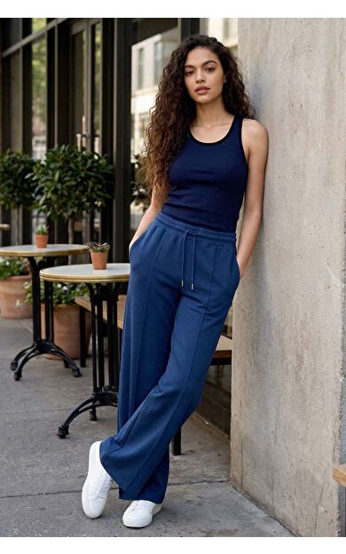 Parlament Yumuşak Dokulu Cepli Ön Dikiş Detaylı Kadın Palazzo Pantolon - 94670