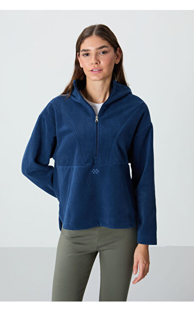 Parlament Kalın Yumuşak Dokulu Kapüşonlu Oversize Nakışlı Polar Kadın Sweatshirt -97286