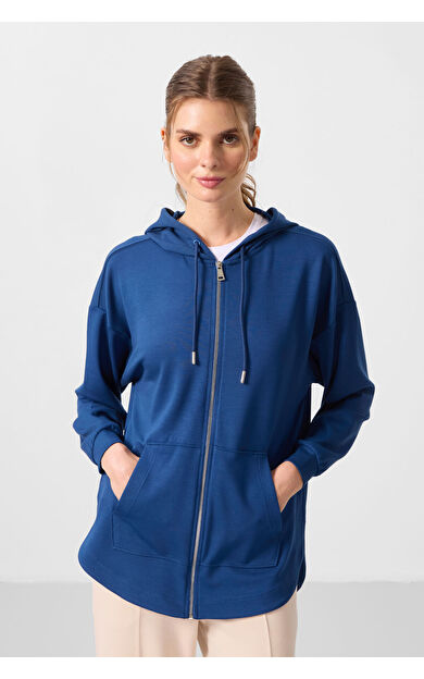 Parlament Yumuşak Dokulu Kapüşonlu Oversize Kadın Tunik Sweatshirt - 97302