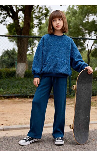 Parlament Cepli Ön Dikiş Detaylı Geniş Paça Kız Çocuk Eşofman Altı -75144