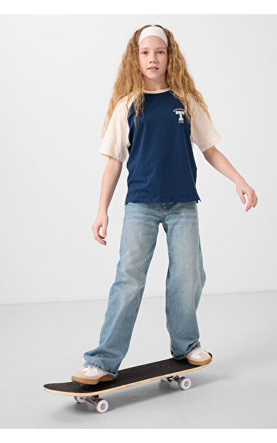 Parlament O Yaka  Pamuklu Baskılı Oversize Fit Kız Çocuk T-Shirt - 75179