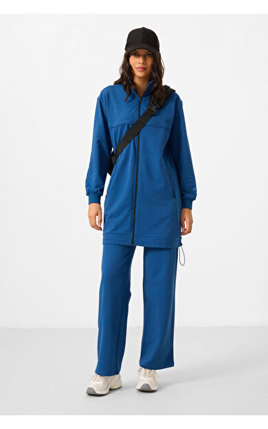 Parlament Dik Yaka Fermuarlı Pamuklu Kadın Eşofman Tunik Takım - 95346