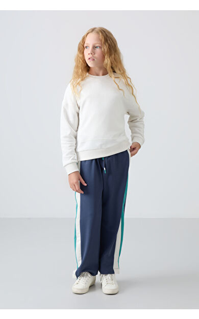 Petrol Yırtmaç Detaylı Cepli Geniş Paça Kız Çocuk Eşofman Alt - 75141