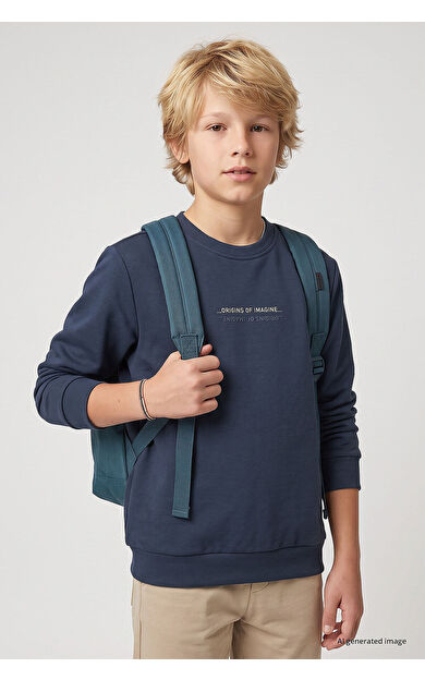 YENİ Petrol Standart Fit Baskılı O Yaka Erkek Çocuk Sweatshirt - 11322