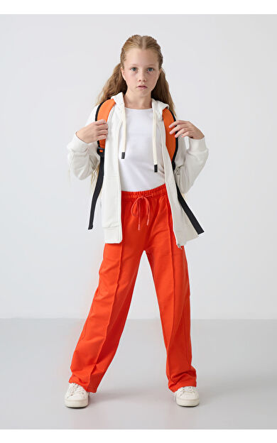 Portakal Cepli Ön Dikiş Detaylı Geniş Paça Kız Çocuk Eşofman Altı -75144