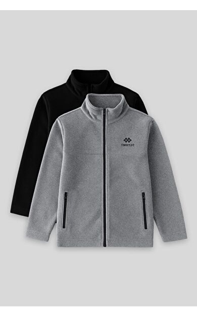 Standart Fit 2li Paket Siyah-Gri Melanj Erkek Çocuk Polar Sweatshirt - 11223