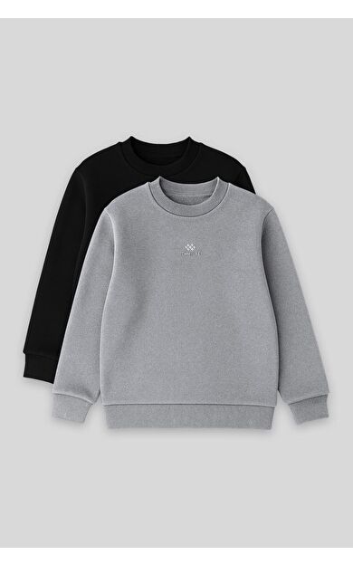 TommyLife Standart Fit 2li Paket Siyah-Gri Melanj Erkek Çocuk Sweatshirt - 11232