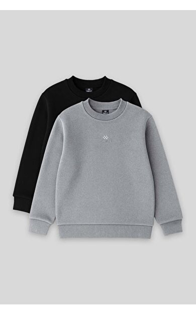 Standart Fit 2li Paket Siyah-Gri Melanj Erkek Çocuk Sweatshirt - 11232
