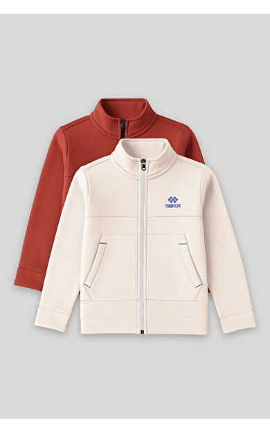 Standart Fit 2li Paket Bej-Kiremit Erkek Çocuk Sweatshirt - 11245