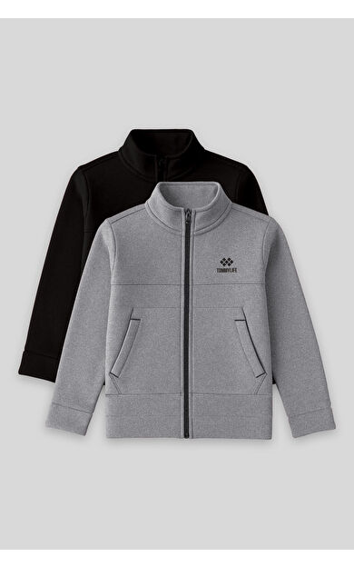 Standart Fit 2li Paket Siyah-Gri Melanj Erkek Çocuk Sweatshirt - 11245