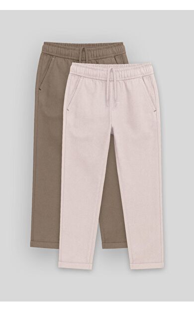 TommyLife Standart Fit 2li Paket Camel-Taş Erkek Çocuk Chino Pantolon - 11272