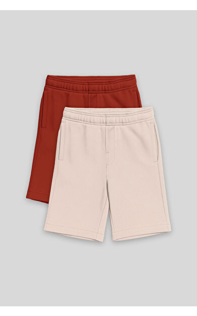Standart Fit Basic 2li Paket Bej-Kiremit Erkek Çocuk Şort - 11293