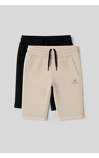 Standart Fit Basic Performans 2li Paket Siyah-Bej Erkek Çocuk Şort - 11303