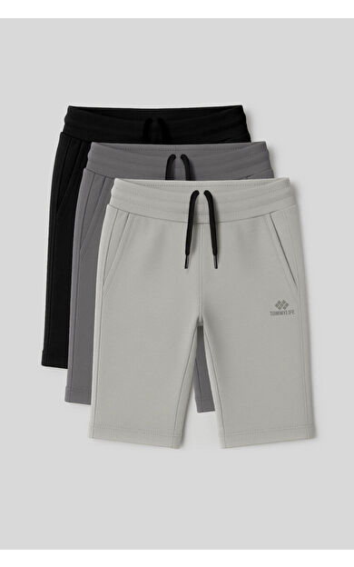 Standart Fit Basic Performans 3lü Paket Siyah-Koyu Gri-Taş Erkek Çocuk Şort - 11303