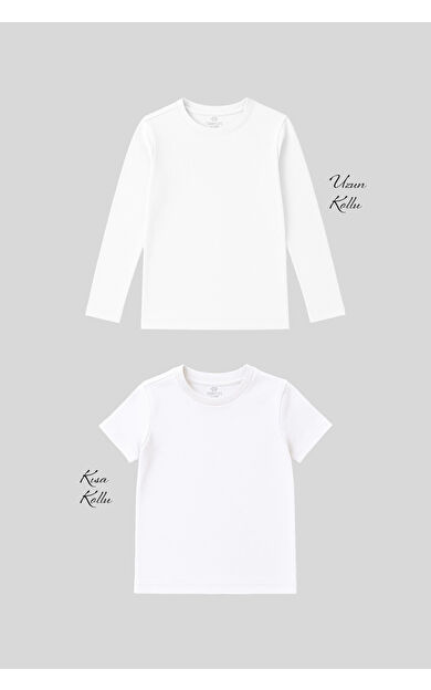 Standart Fit Basic O Yaka 2li Paket Beyaz Unisex Çocuk T-Shirt