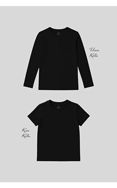 TommyLife Standart Fit Basic O Yaka 2li Paket Siyah Unisex Çocuk T-Shirt