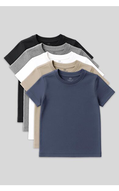 Standart Fit Basic O Yaka 5li Paket Unisex Çocuk T-Shirt - 11328