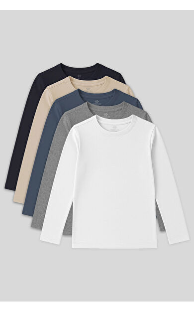 Standart Fit Basic O Yaka 5li Paket Unisex Çocuk T-Shirt - 11329