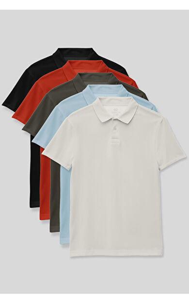 Standart Fit Basic Polo Yaka 5li Paket Unisex Çocuk T-Shirt - 11330