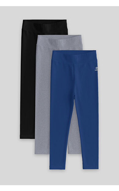 TommyLife Standart Fit Basic 3lü Paket Siyah-Gri-İndigo  Kız Çocuk Tayt - 75047