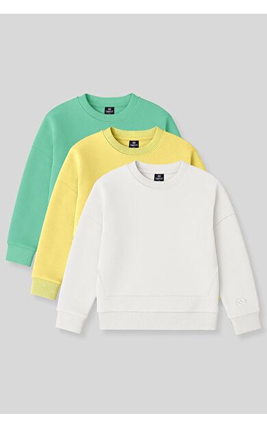 Oversize 3lü Paket Sarı-Ekru-Su Yeşili Kız Çocuk Sweatshirt - 75150
