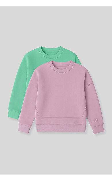 TommyLife Oversıze 2li Paket Gül Kurusu-Su Yeşili Kız Çocuk Sweatshirt - 75150