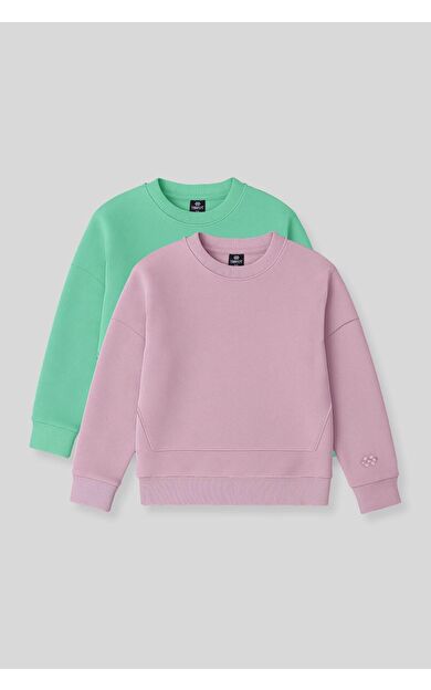 Oversıze 2li Paket Gül Kurusu-Su Yeşili Kız Çocuk Sweatshirt - 75150