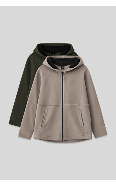 TommyLife Standart Fit Kapüşonlu 2li Paket Haki-Koyu Bej Kız Çocuk Sweatshirt - 75152