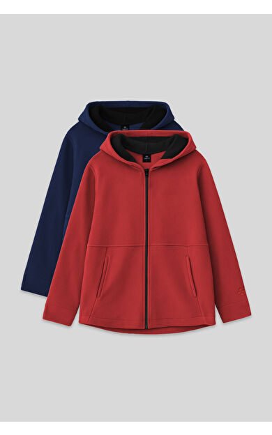 TommyLife Standart Fit Kapüşonlu 2li Paket İndigo-Fiesta Kız Çocuk Sweatshirt - 75152