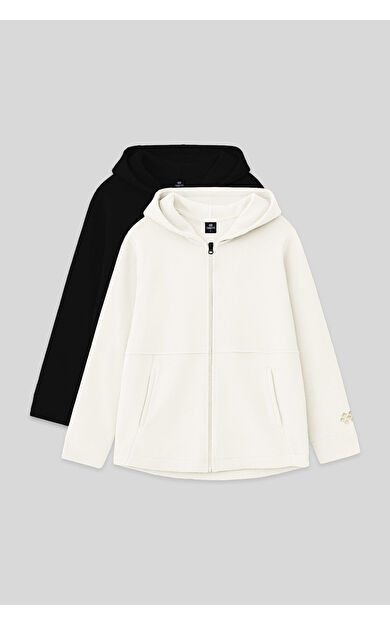 Standart Fit Kapüşonlu 2li Paket Siyah-Ekru Kız Çocuk Sweatshirt - 75152