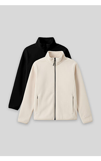 Standart Fit 2li Paket Siyah-Bej Kız Çocuk Polar Sweatshirt - 75154