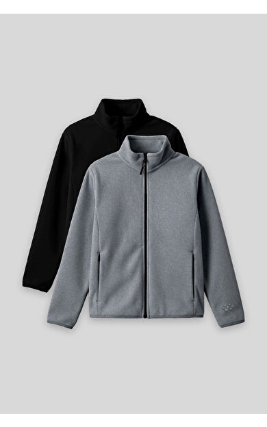 TommyLife Standart Fit 2li Paket Siyah-Gri Melanj Kız Çocuk Polar Sweatshirt - 75154