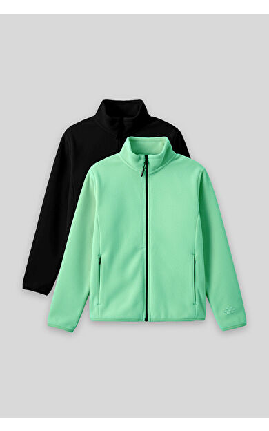 Standart Fit 2li Paket Siyah-Su Yeşili Kız Çocuk Polar Sweatshirt - 75154