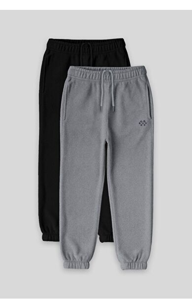 Standart Fit 2li Paket Siyah-Gri Melanj Kız Çocuk Eşofman Alt - 75155