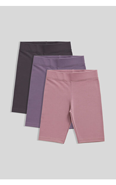 Standart Fit Basic 3lü Paket Eflatun-Gül Kurusu-Koyu Gri  Kız Çocuk Tayt - 75188