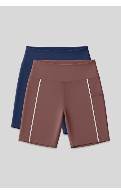 TommyLife Standart Fit Basic 2li Paket Kahverengi-Parlament Kız Çocuk Biker Tayt - 75189