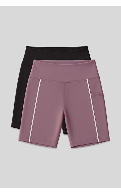 TommyLife Standart Fit Basic 2li Paket Siyah-Gül Kurusu Kız Çocuk Biker Tayt - 75189