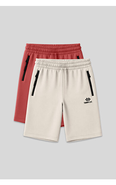 TommyLife Standart Kalıp 2li Paket Bej-Kiremit Erkek Şort - 81136