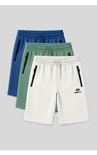 Standart Kalıp 3lü Paket Ekru-Parlament-Açık Yeşil Erkek Şort - 81136