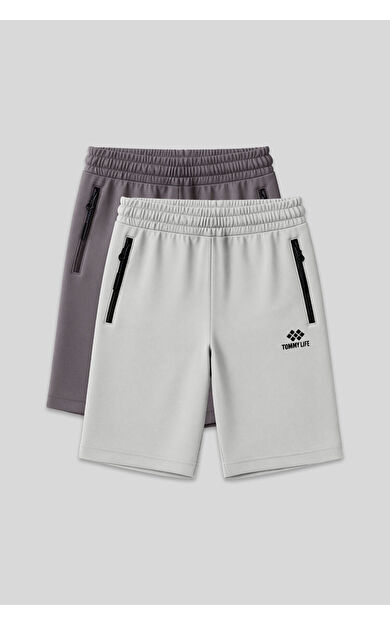 TommyLife Standart Kalıp 2li Paket Koyu Gri-Taş Erkek Şort - 81136