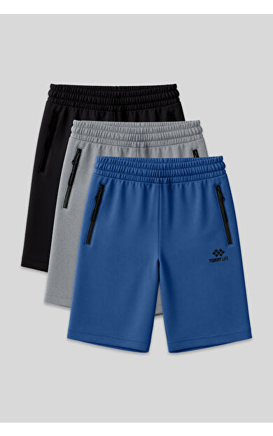 Standart Kalıp 3lü Paket Siyah-Gri Melanj-Parlament Erkek Şort - 81136