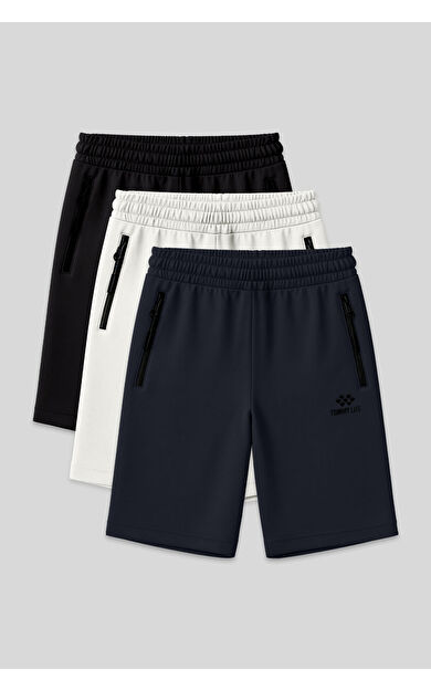 TommyLife Standart Kalıp 3lü Paket Siyah-Lacivert-Ekru Erkek Şort - 81136