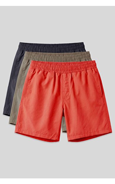 Standart Fit Basic 3lü Paket Camel-Antrasit -Oranj Erkek Deniz Şortu - 81237
