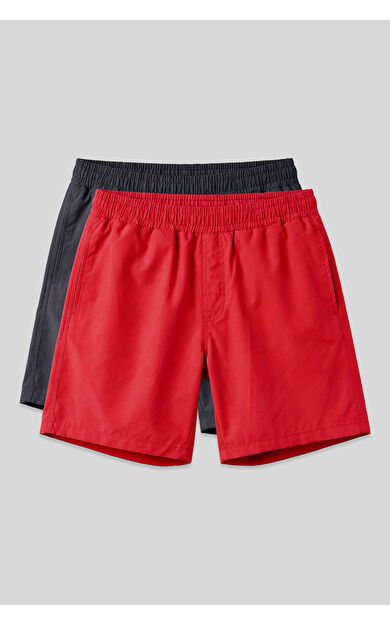 Standart Fit Basic 2li Paket Kırmızı-Antrasit Erkek Deniz Şortu - 81237